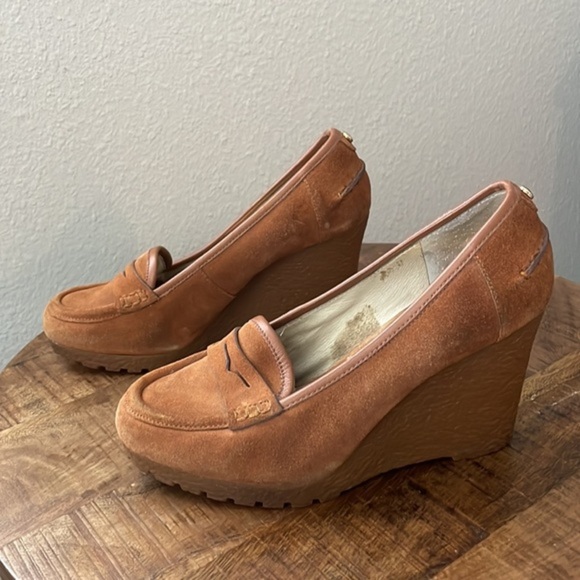 Michael Michael Kors Rory Wedge Loafer Brown Suede Platform - Picture 4 of 8